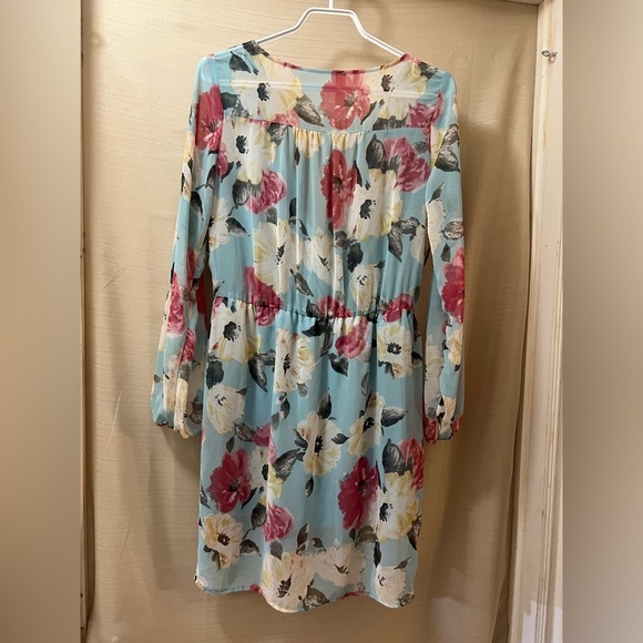 ⚫️ BOGO Peppermint blue floral sheer summer mini dress long sleeve size large - Picture 9 of 9